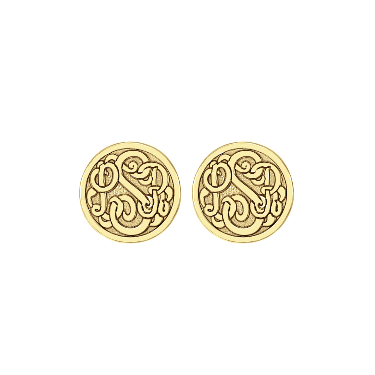 Fink's 10mm Classic Recessed Monogram Stud Earrings